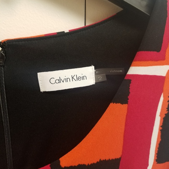 Calvin Klein pink and orange pattern stretch dress - Picture 3 of 4